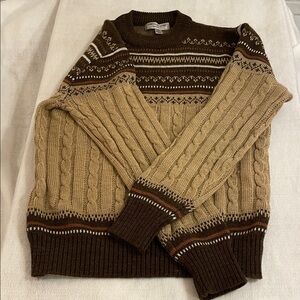 Chaps Men's Brown and Tan Crewneck Sweater